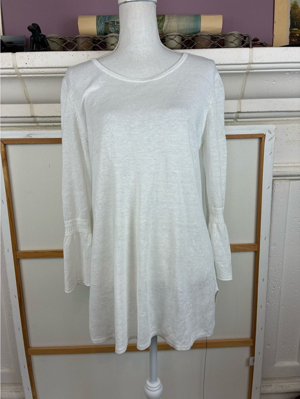 Talbots White Linen Knit Summer Sweater w/ flared sleeves